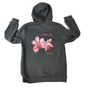 Hoodie Sweatshirt Oversize Simple Joy Gray Floral Casual Long Sleeve Lily Medium